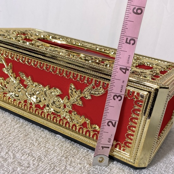 Vintage Elegant Ornate Red Velvet Gold Tone Plastic Tissue Box Cover - Picture 5 of 11